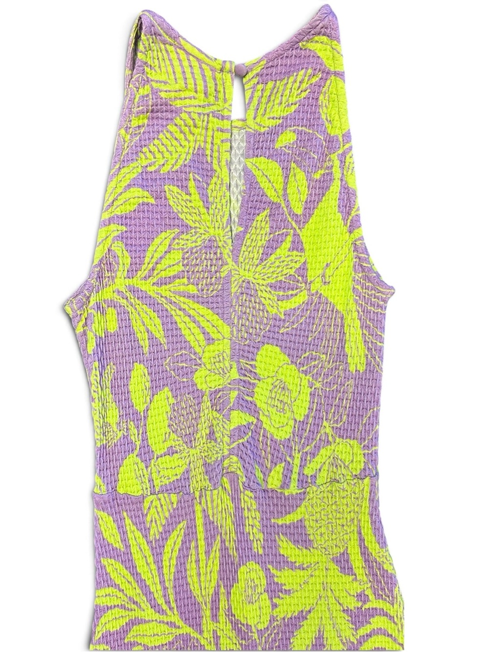 FARM Rio Women’s Neon Yellow & Lavender Floral Knit Dress - Picture 6 of 8
